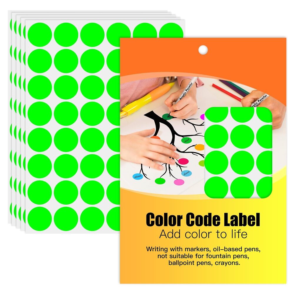 8270 1 Inch Colored Dot Stickers Round Labels 720 Dots, 15 Sheets - Round